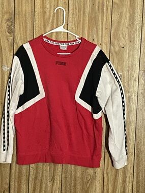 Victoria's Secret PINK Red, Black & White Colorblock Crewneck Sweater